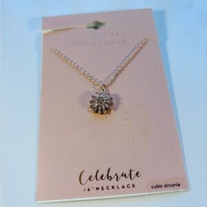 LC Lauren Conrad Gold Necklace with Floral Cubic Zirconia Pendant